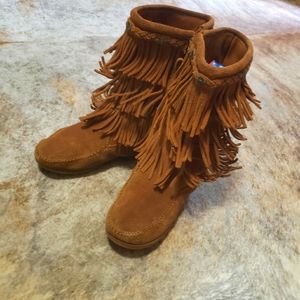 Girls Leather Fringe Boots